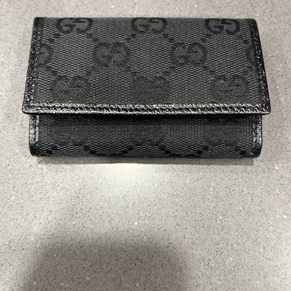 Gucci GG Monogram Black Canvas Key Case- Authentic